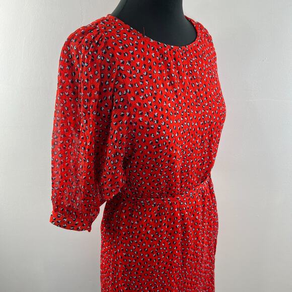 FRENCH CONNECTION Red Black Print Dot Tunic Belted Mini Dress Size 4 S RARE - Picture 4 of 10